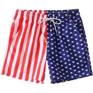 Patriotic USA Flag Men’s Swim Shorts Stars & Stripes Mesh Liner Pockets